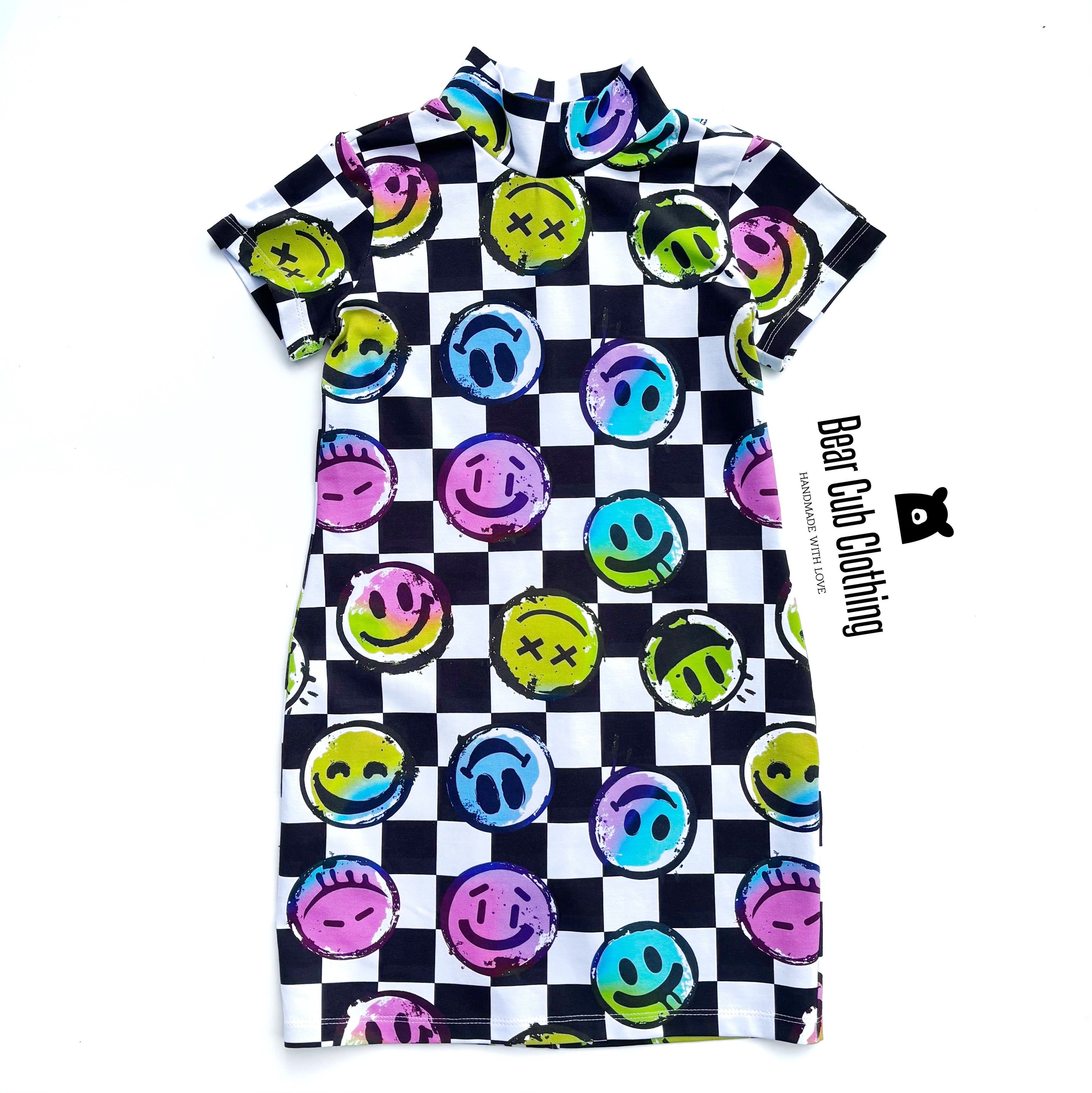 7 Rainbow Smileys Mock Neck Dress