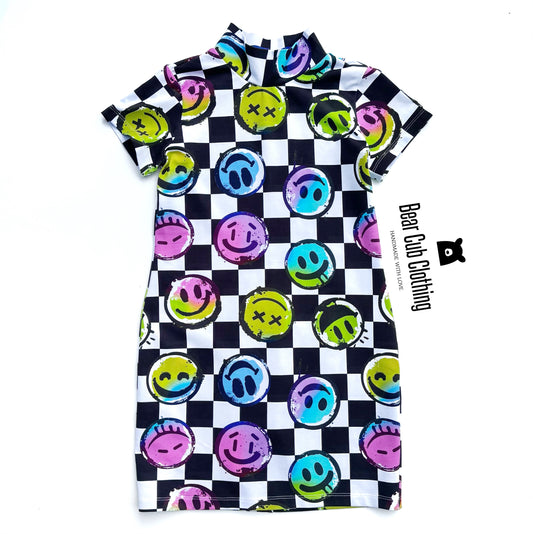 7 Rainbow Smileys Mock Neck Dress