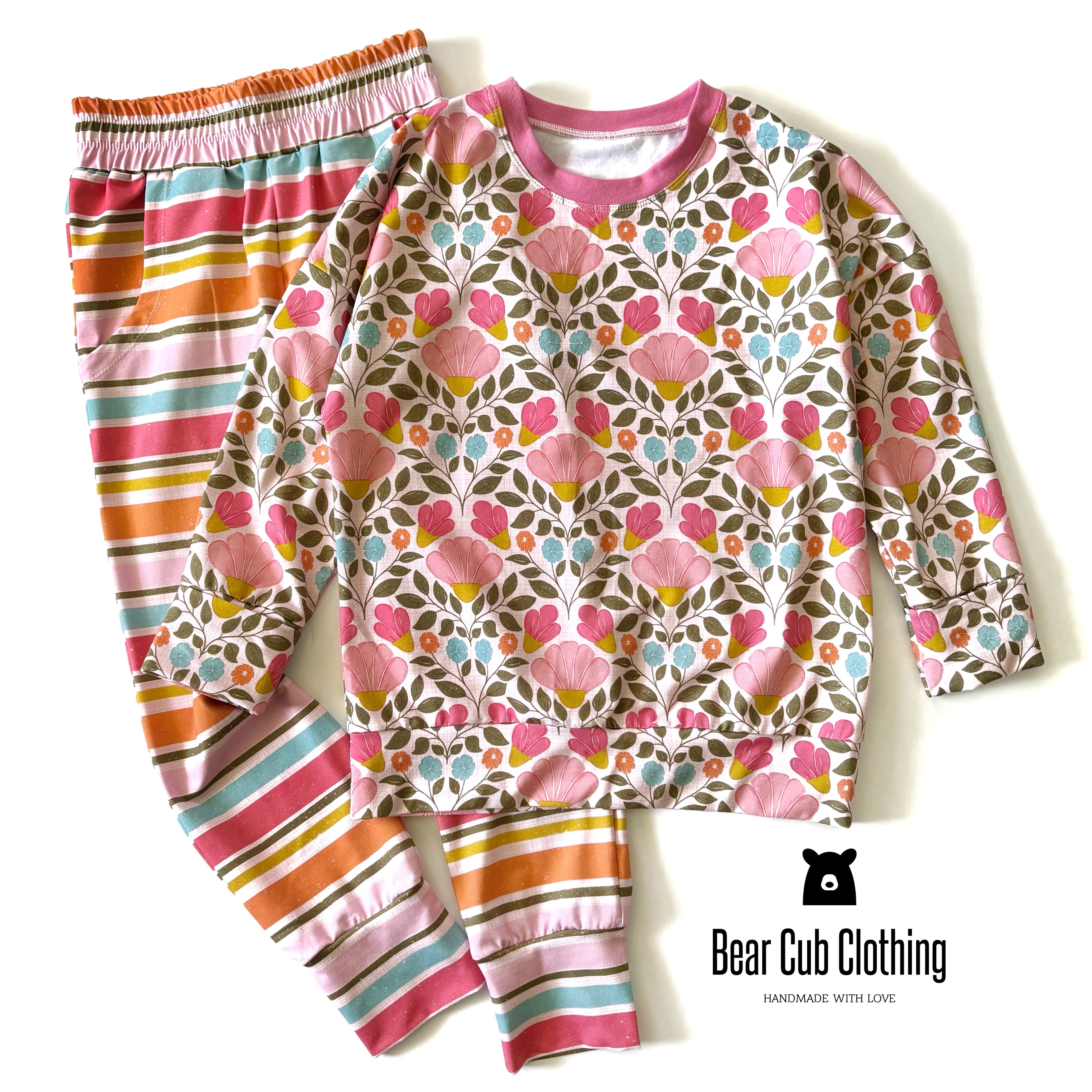 6-9 years Spring Floral Pullover & 7/8 Striped Joggers Set