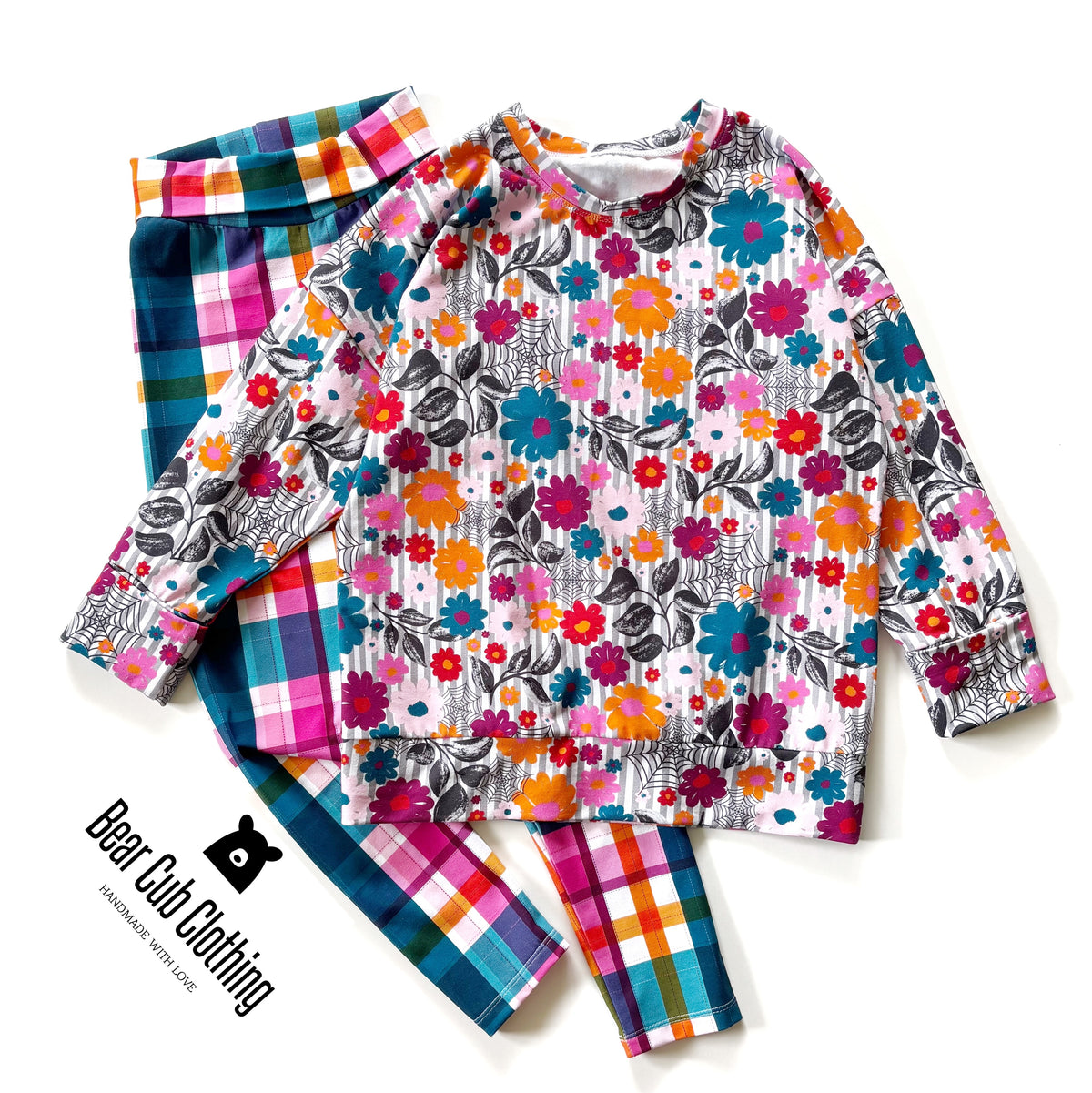 6-9 year Floral Spiderweb Pullover & 7 Fall Plaid Leggings