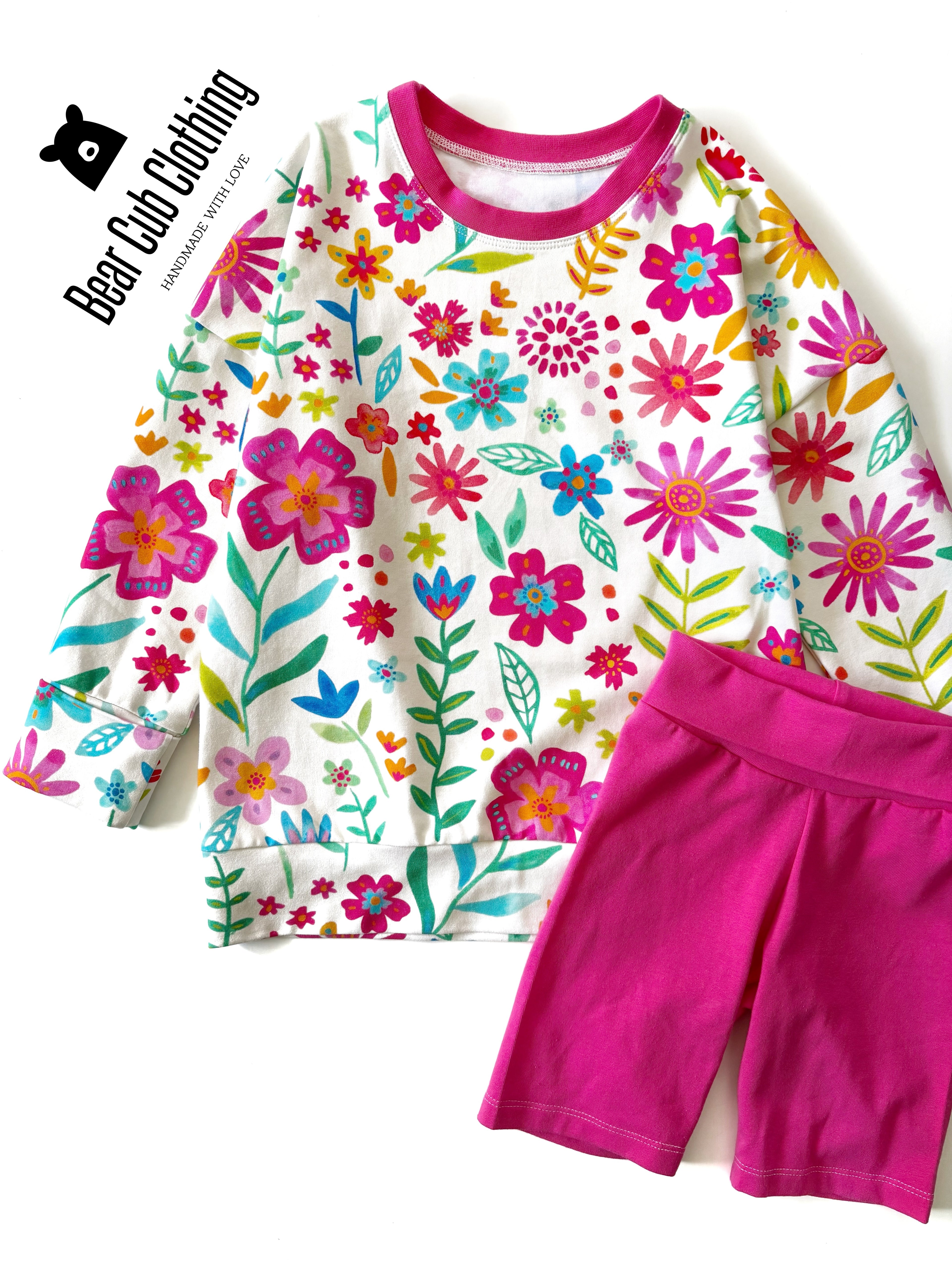 4-7 year Bright Spring Floral Pullover & 5t Bike Shorts