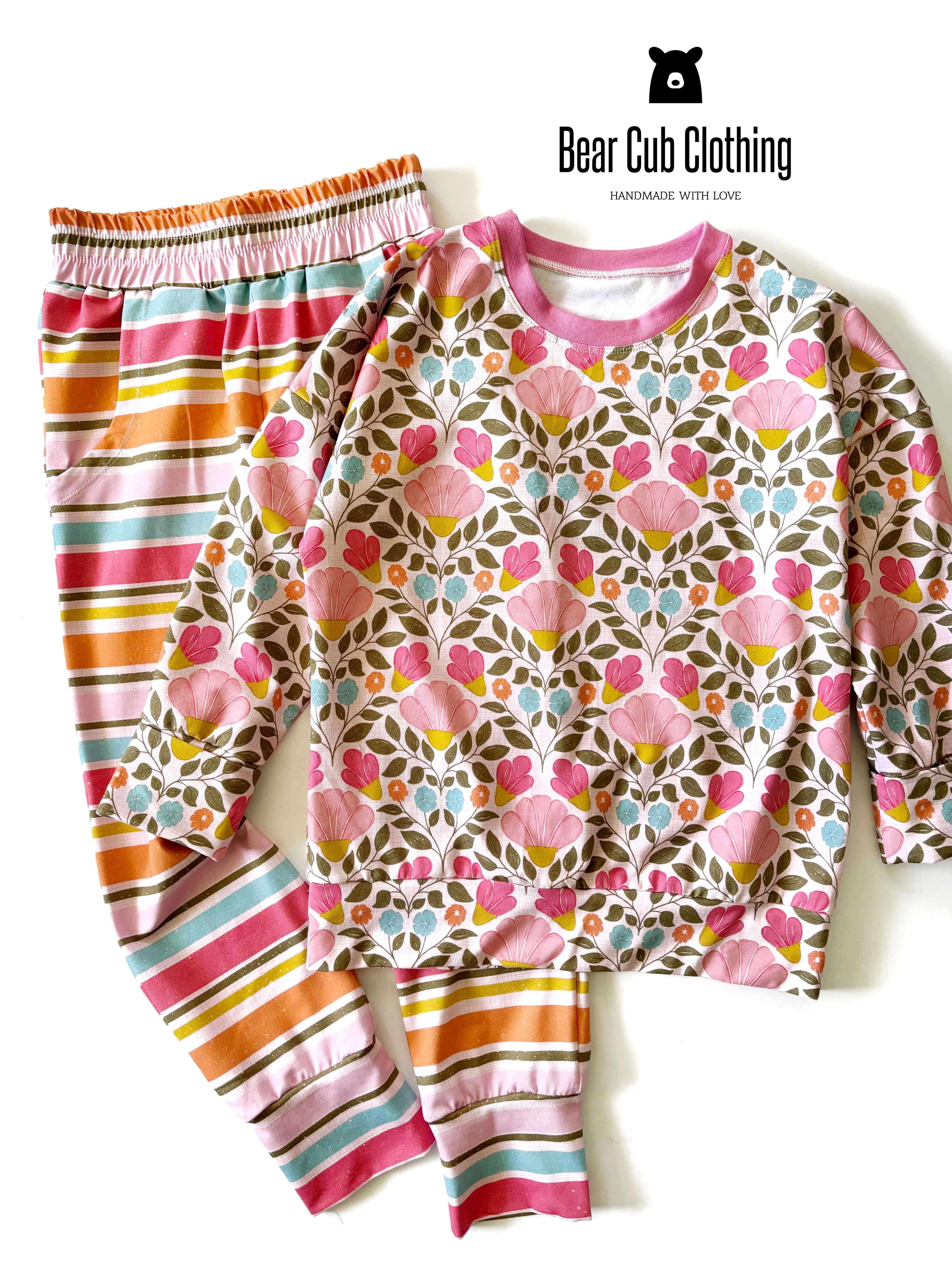 6-9 years Spring Floral Pullover & 7/8 Striped Joggers Set