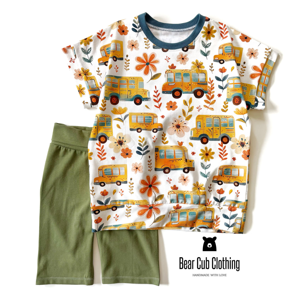 6-9 year School Bus Dolman Tee & 7 Bike Shorts