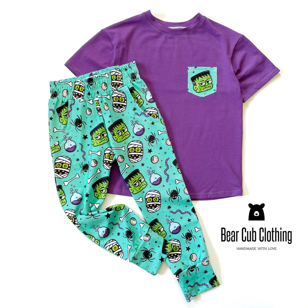 6/7 Purple Pocket Tee & Frankenstein Joggers