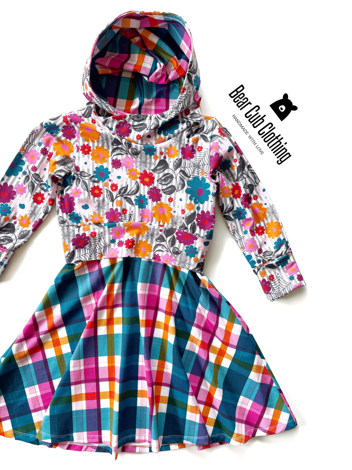4-7 year Fall Plaid Dress & Spiderweb Floral Cropped Hoodie