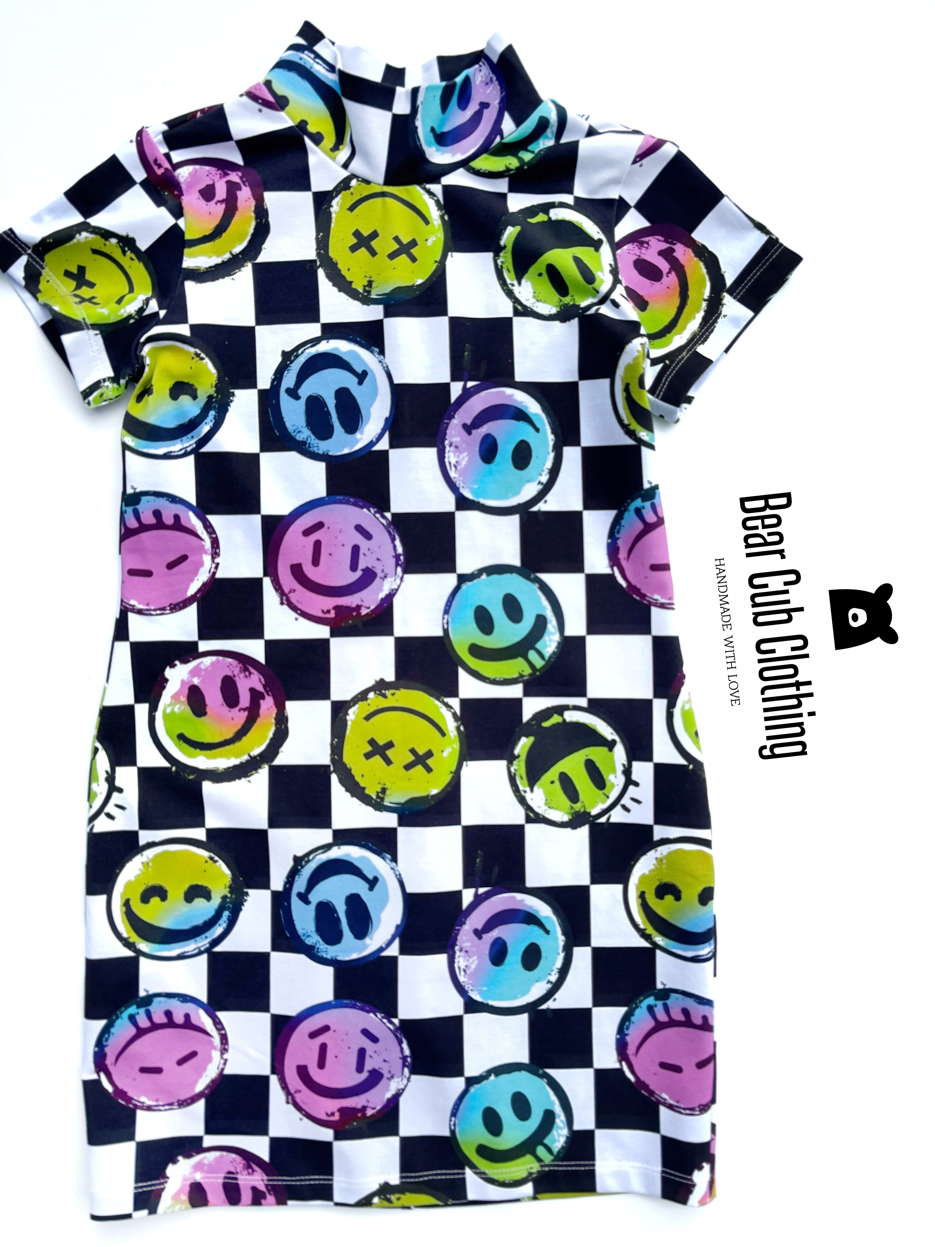 7 Rainbow Smileys Mock Neck Dress