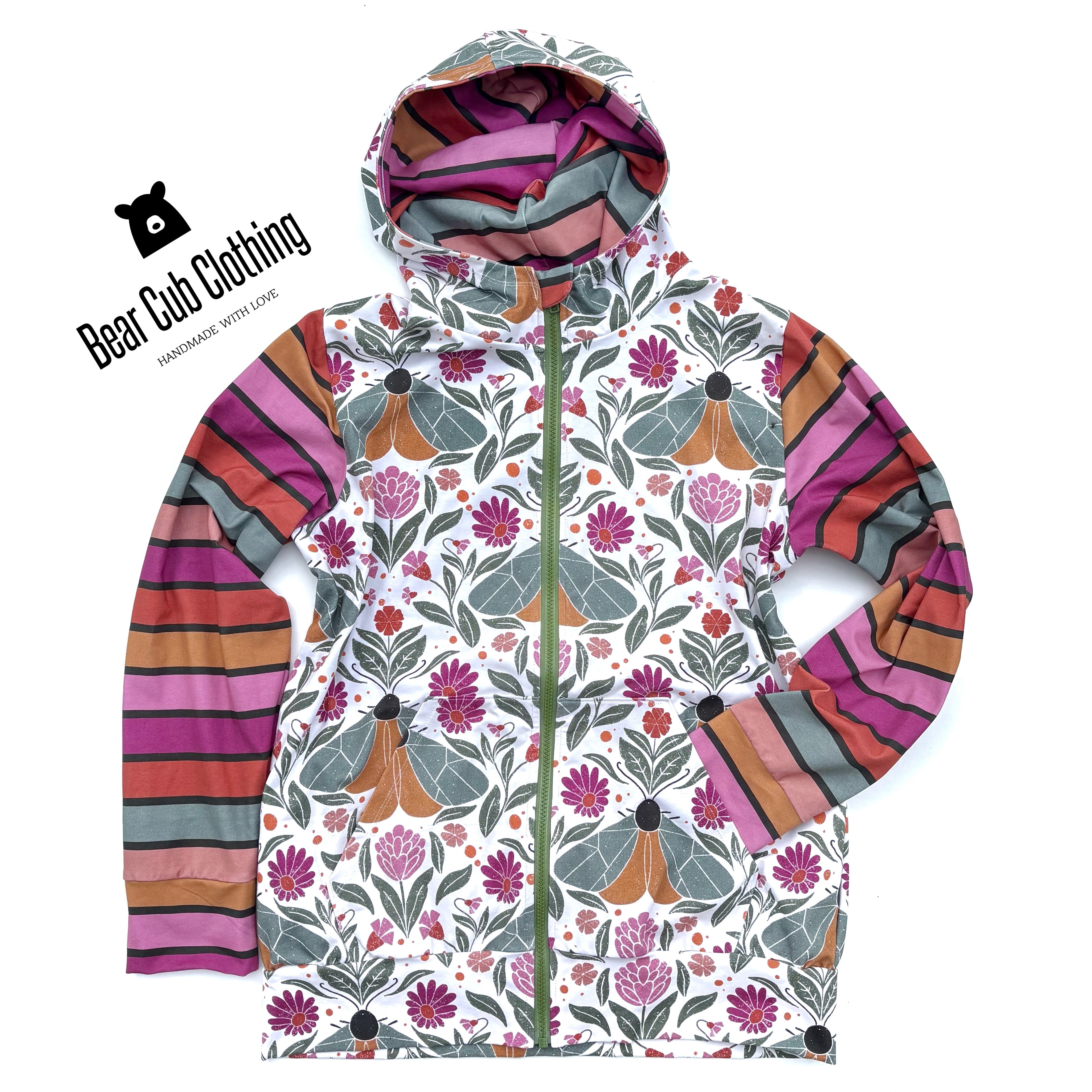 Adult Large Moth & Stripe Zip Hoodie