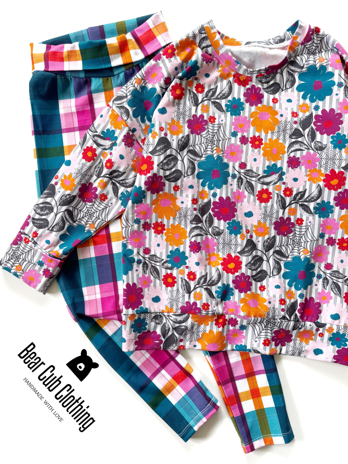 6-9 year Floral Spiderweb Pullover & 7 Fall Plaid Leggings