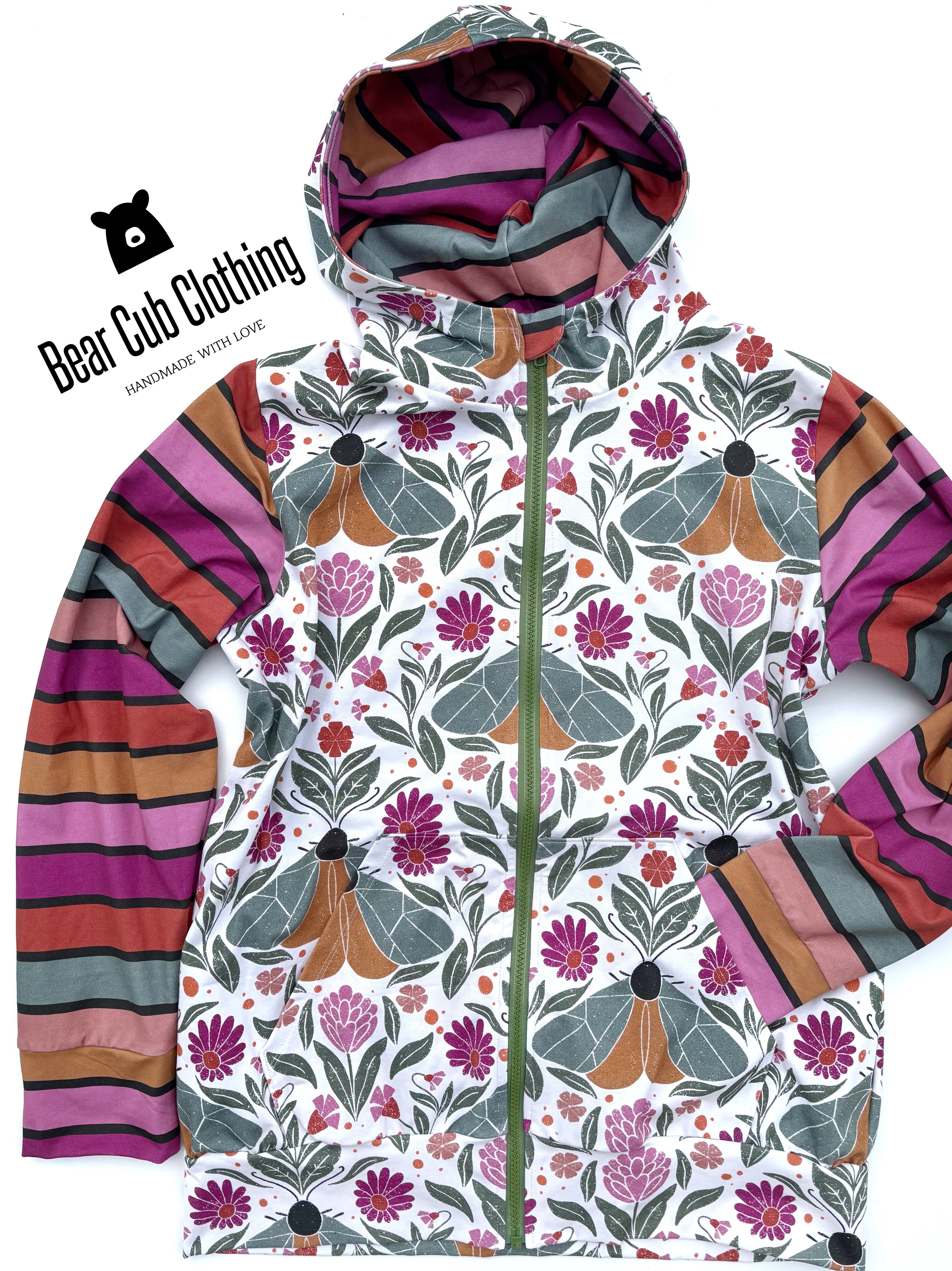 Adult Large Moth & Stripe Zip Hoodie