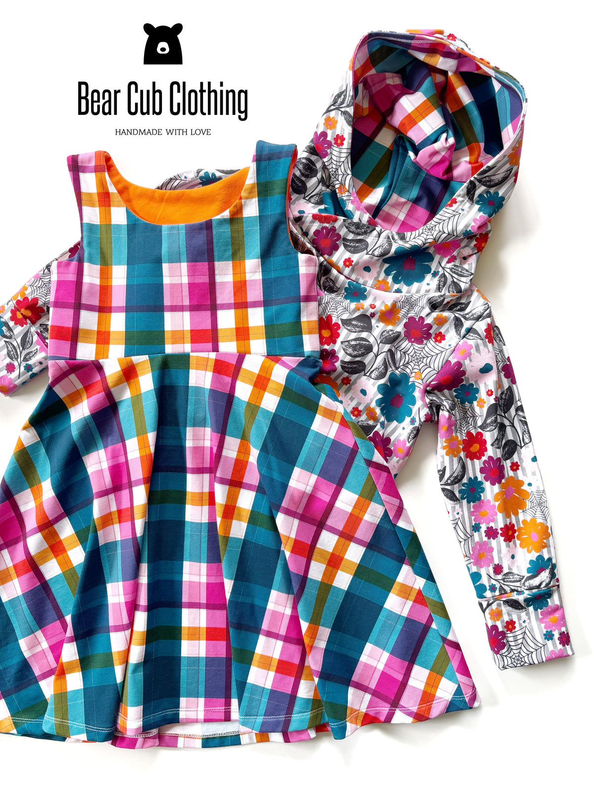 4-7 year Fall Plaid Dress & Spiderweb Floral Cropped Hoodie