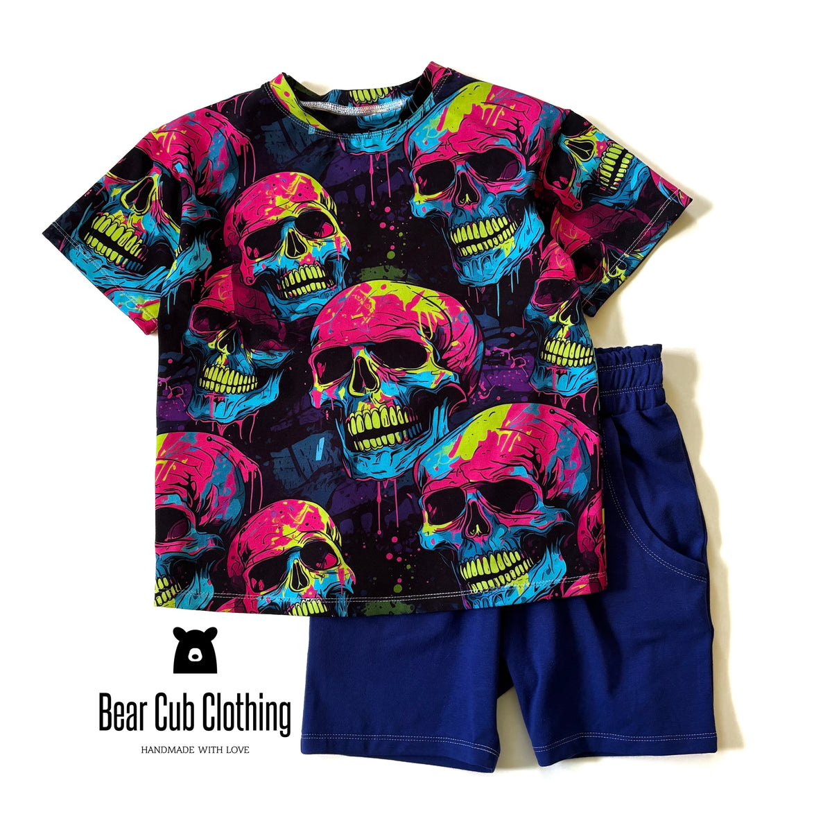 7/8 Neon Skulls Tee & Shorts Set