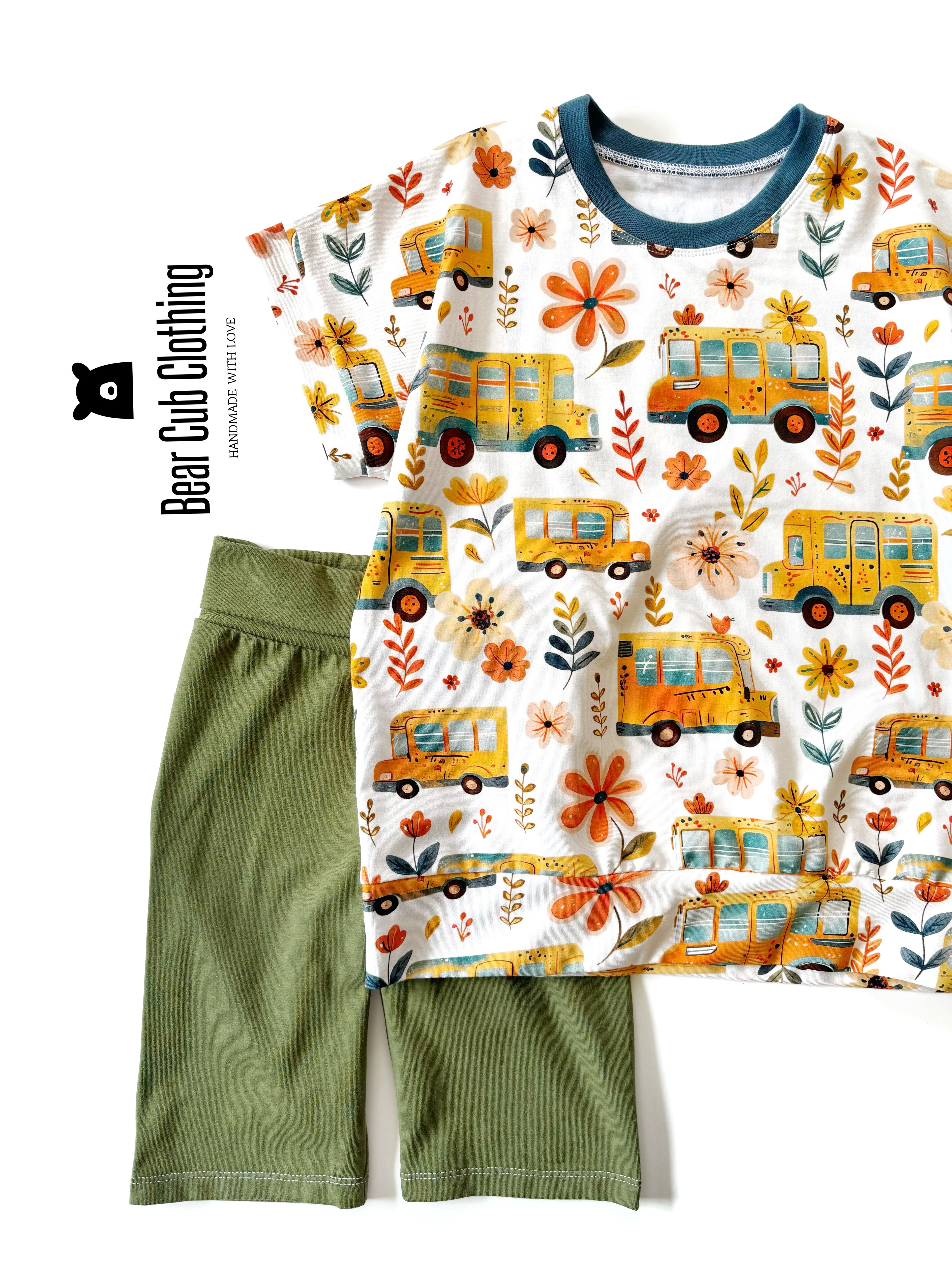 6-9 year School Bus Dolman Tee & 7 Bike Shorts