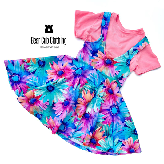 6 Neon Floral Pinafore and Tee Set